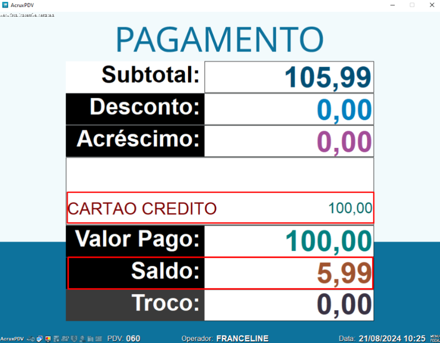 Imagem 24 - Tela de Subtotal