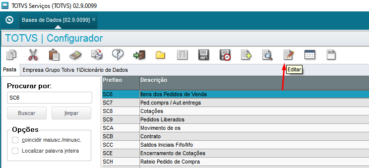 Configurador, tabela SC6