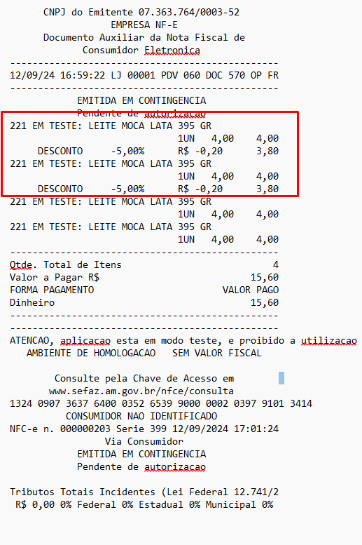 Imagem 17 - Comprovante com Desconto