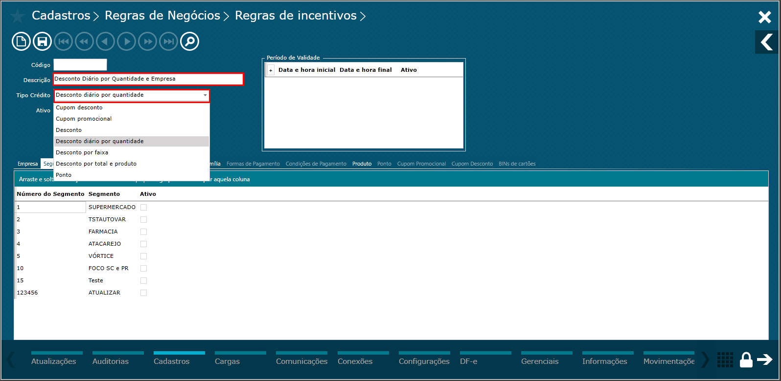 Imagem 2 - Menu Regra de Incentivo