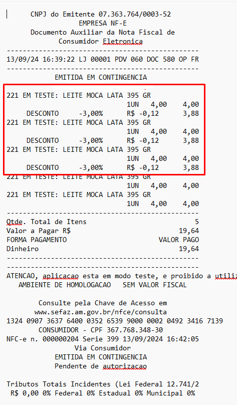 Imagem 16 - Comprovante com Desconto