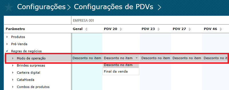 Imagem 4 - Configurações Modo de operação