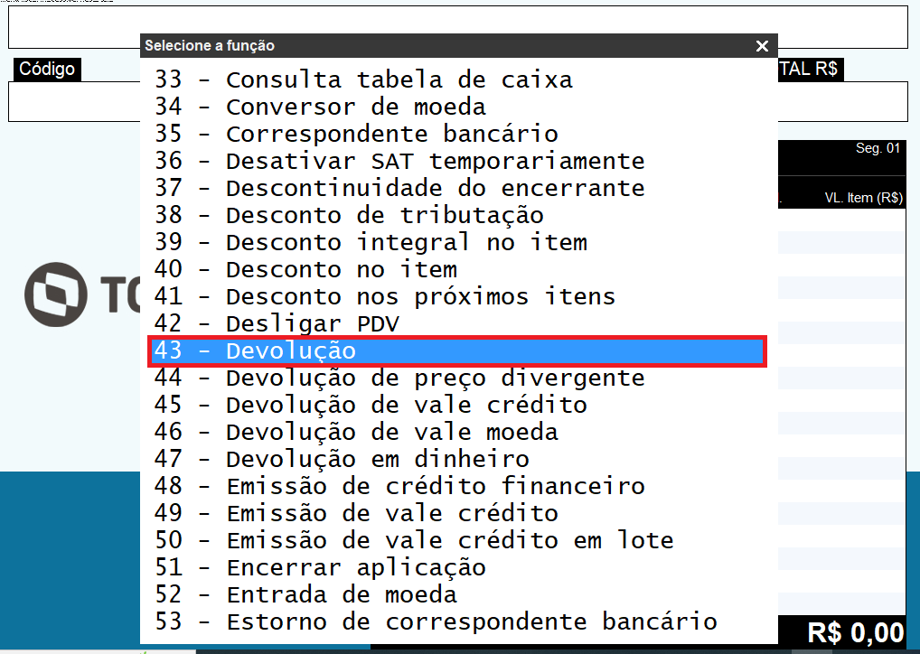 Imagem 2 - opção 'Devolução'