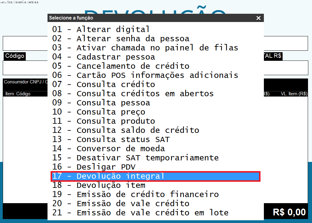 Imagem 3 - opção 'Devolução integral'