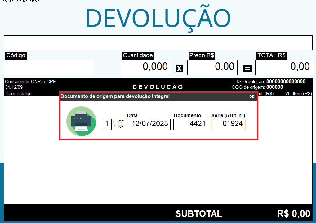 Imagem 6 - solicitação de documento, em que a quantidade de dias entre a data atual e a data do documento é menor que a quantidade do parâmetro global