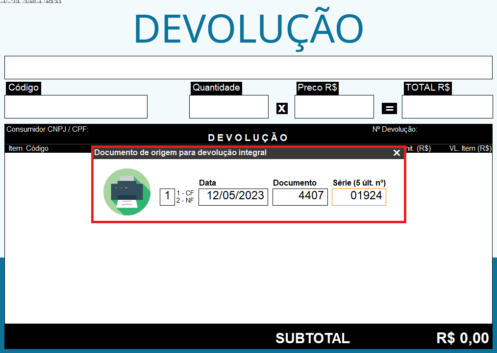 Imagem 4 -  solicitação de documento, em que a quantidade de dias entre a data atual e a data do documento é maior que a quantidade do parâmetro global