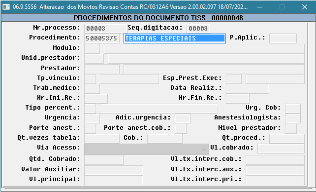 Incluir Procedimento - RC0310A