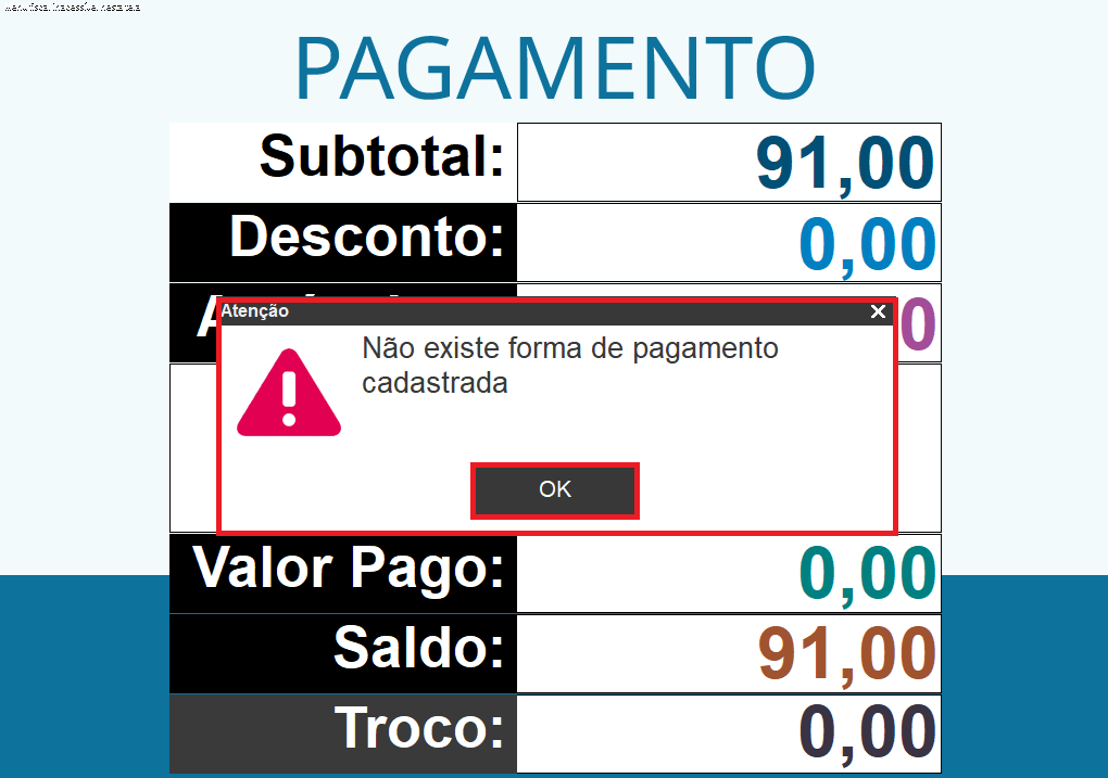 Imagem 53 - Não existe forma de pagamento cadastrada.