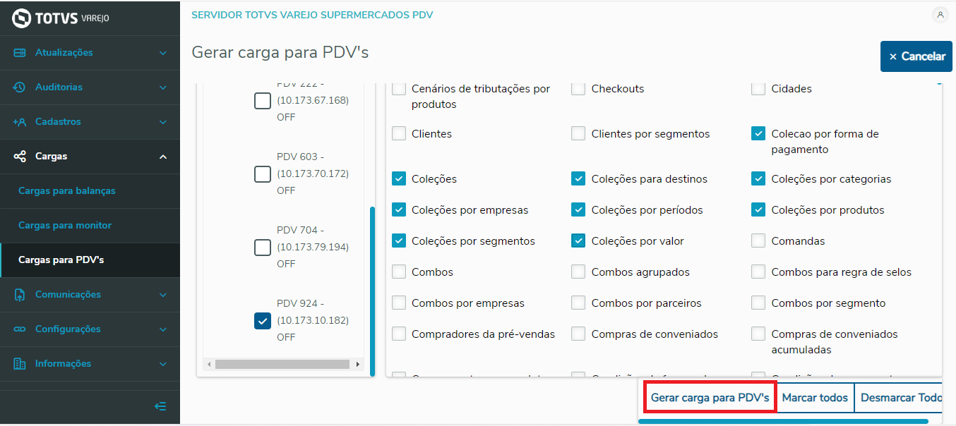 Imagem 29 - Gerar carga para os PDV's.