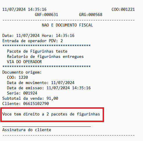 Imagem 51 - Comprovante no SelfCheckout para recebimento de produto colecionável.